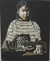 America - Indian Girl With Doll - Oil On Canvas